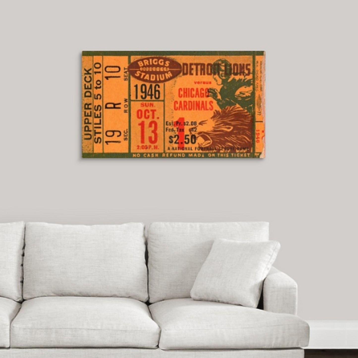 1946 Detroit Lions vs. Chicago Cardinals Football Ticket Stub Canvas Art |  Row One Brand Vintage Detroit Football Art