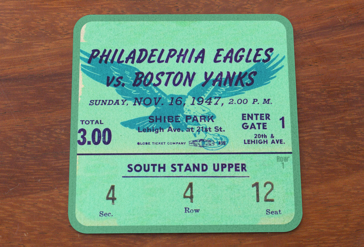 Philadelphia Father's Day Gift Ideas | 1947 Philadelphia Eagles Football Ticket Stub Drink Coasters | Row One Brand