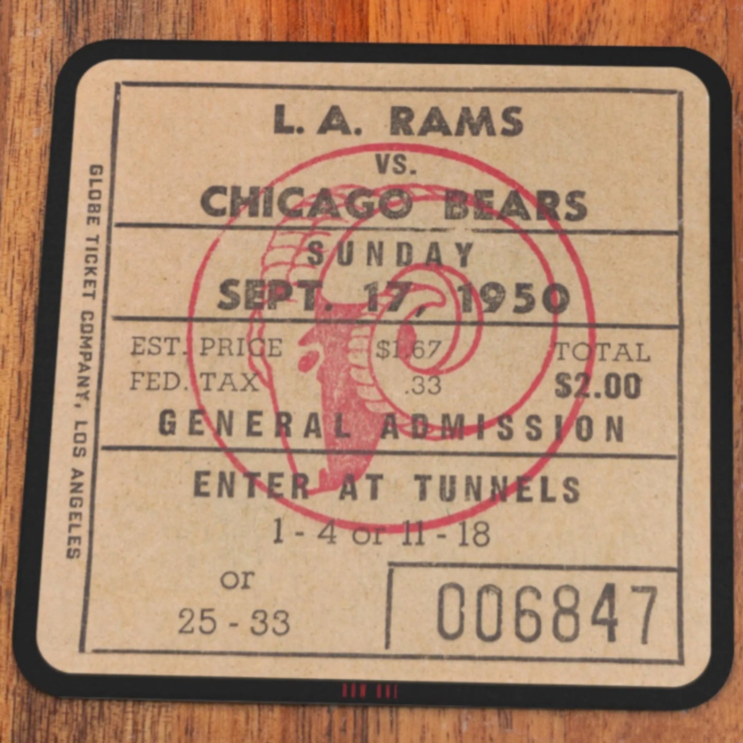 1950 Chicago Bears vs. LA Rams Ticket Coasters