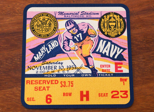 1951 Maryland vs. Navy Football Ticket Drink Coasters