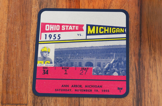 Row One Brand | 1955 Ohio State Buckeyes vs. Michigan Wolverines Football Tickets Drink Coasters Vintage Stadium Graphics | Unique Sports Gifts for Game Rooms and Man Caves | 