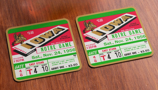 1956 Notre Dame vs. Iowa Football Ticket Drink Coasters