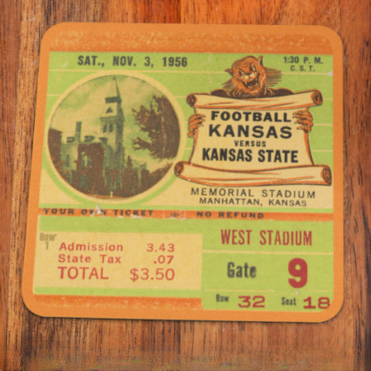 1956 Kansas Jayhawks at Kansas State Wildcats Football Ticket Coasters