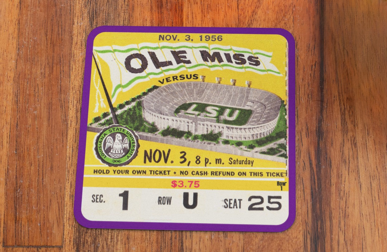 1956 Ole Miss vs. LSU Football Ticket Coasters with Baton Rouge Tiger Stadium Graphics | Row One Brand Vintage Sports Gifts | 