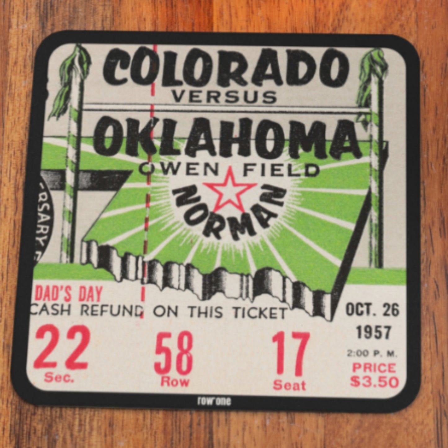 1957 Colorado Buffaloes at Oklahoma Sooners Football Ticket Coasters