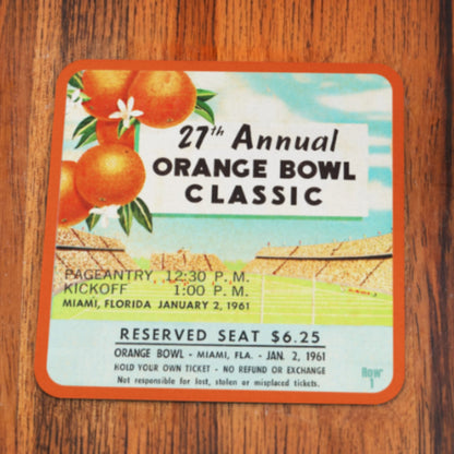 1961 Orange Bowl Football Ticket Coasters | Missouri vs. Navy