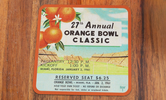 1961 Orange Bowl Football Ticket Drink Coasters