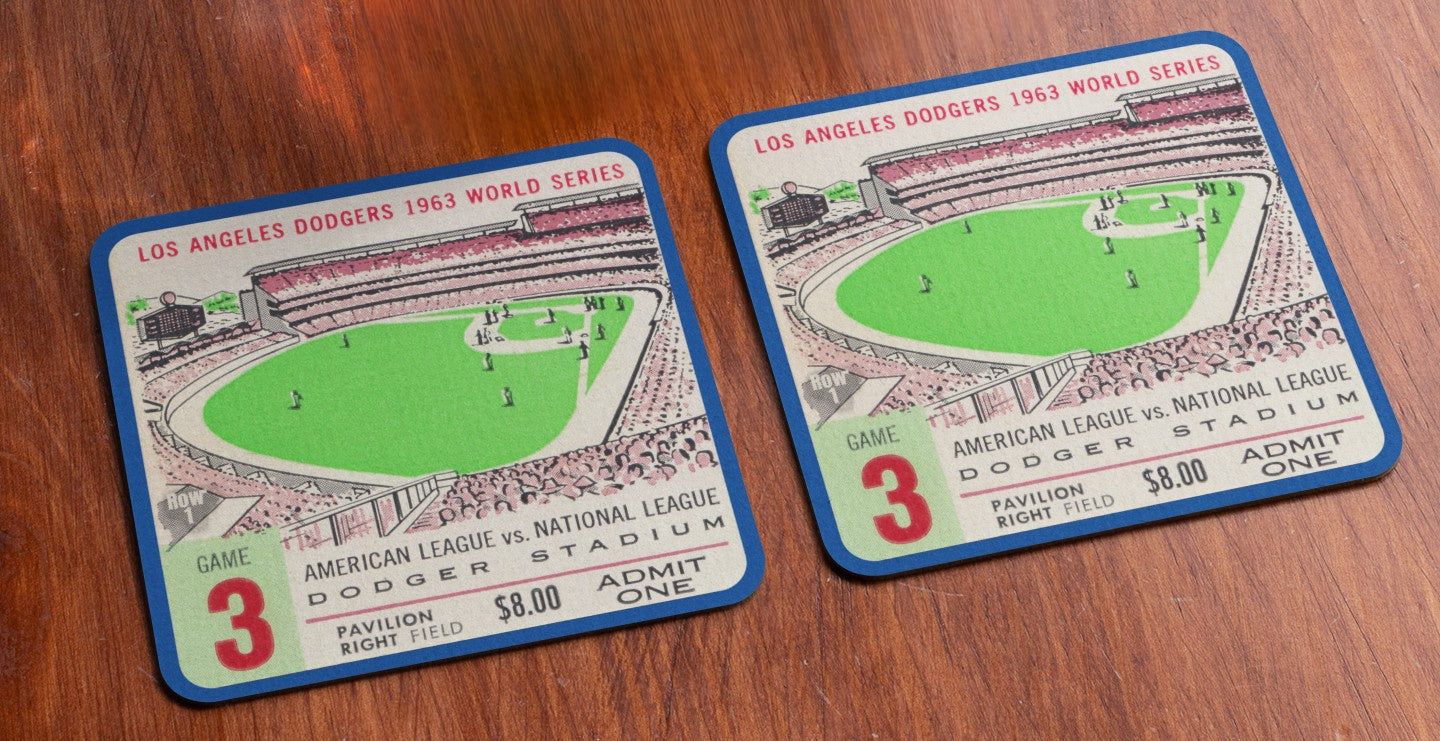 Unique Gifts for Dad | 1963 World Series LA Dodgers Ticket Stub Drink Coasters | Row One Brand