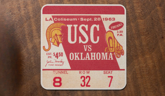 1963 USC Trojans vs. Oklahoma Sooners Ticket Coasters