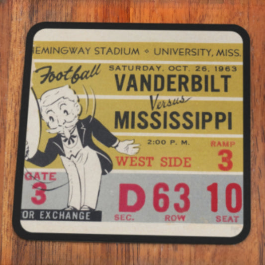 1963 Vanderbilt Commodores at Ole Miss Rebels Ticket Coasters
