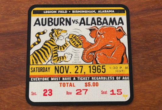 1965 Alabama vs. Auburn Football Ticket Drink Coasters