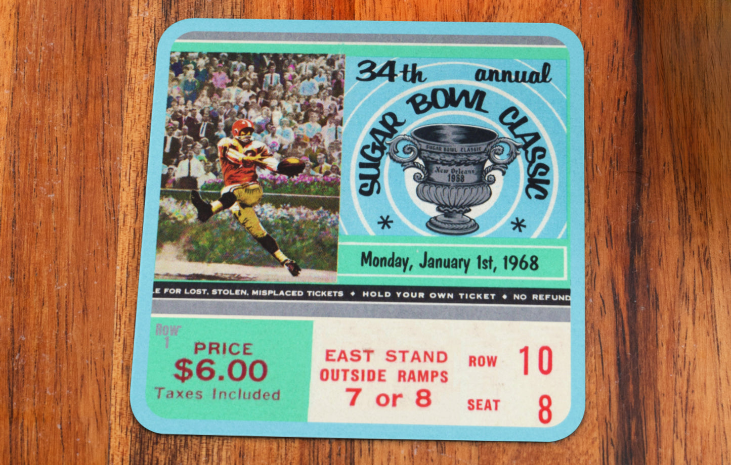 1968 Sugar Bowl Football Ticket Drink Coasters