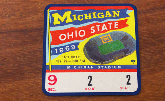 1969 Ohio State vs. Michigan Football Ticket Drink Coasters