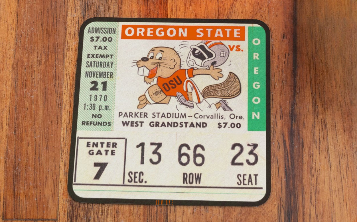 1970 Oregon State vs. Oregon Football Ticket Drink Coasters