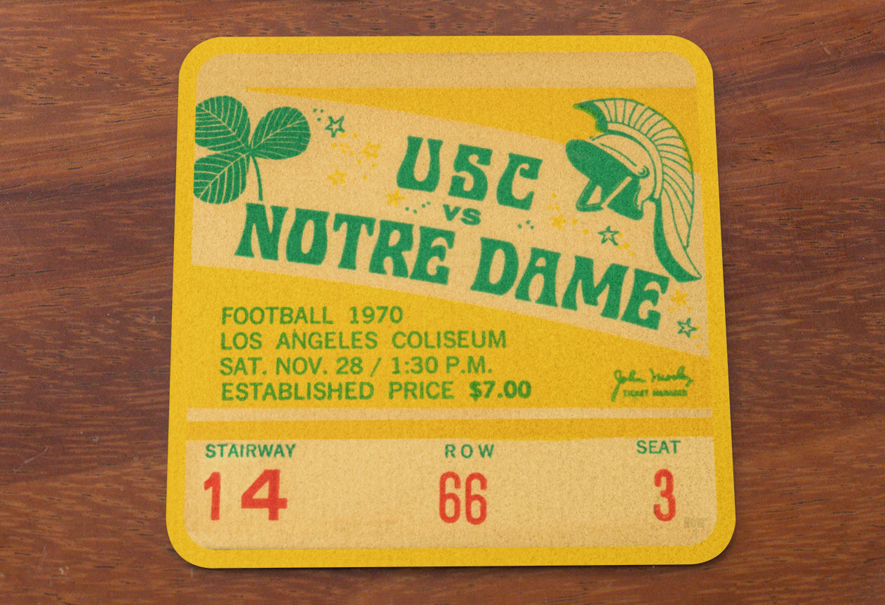 1970 USC Trojans vs. Notre Dame Irish Ticket Coasters