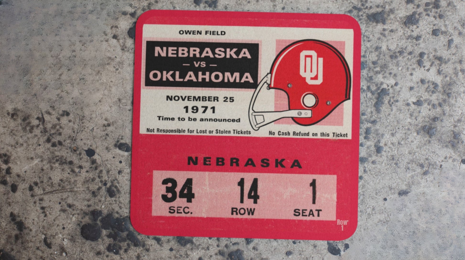 1971 Oklahoma Nebraska Football Ticket Drink Coasters