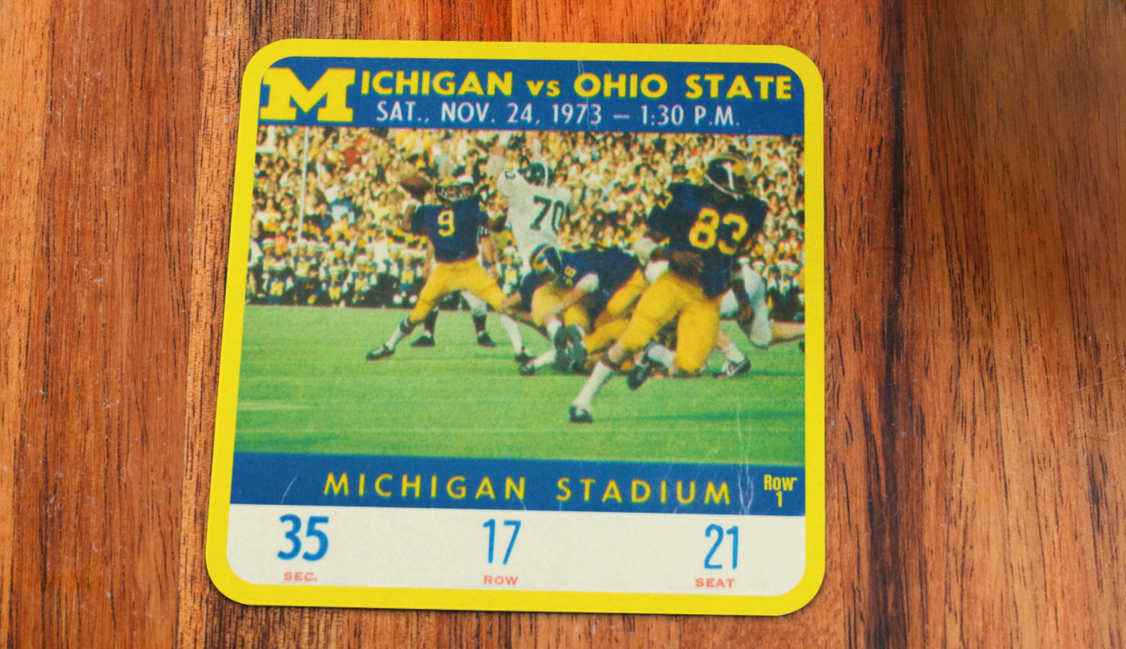 1973 Michigan vs. Ohio State Football Ticket Coasters