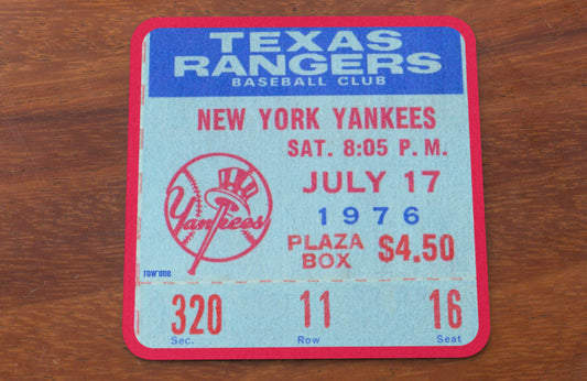 Baseball Ticket Stub Drink Coasters | 1976 New York Yankees vs. Texas Rangers Ticket Coasters | Row One Brand Vintage Sports Gifts