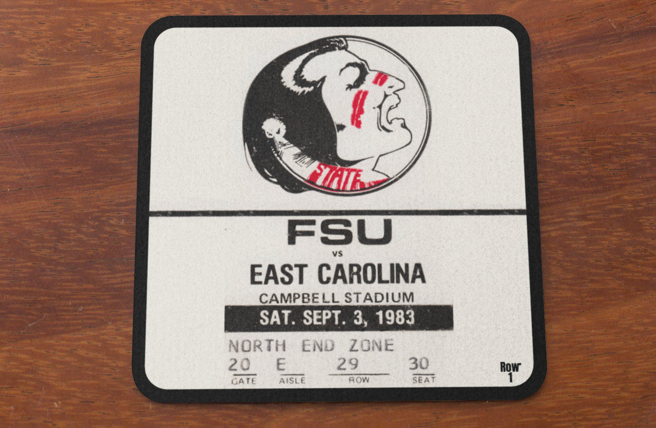 1983 Florida State Seminoles vs. East Carolina Pirates Football Ticket Coasters with Vintage Graphics