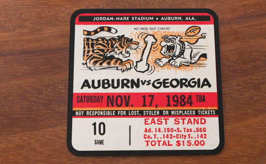 1984 Auburn vs. Georgia Football Ticket Drink Coasters