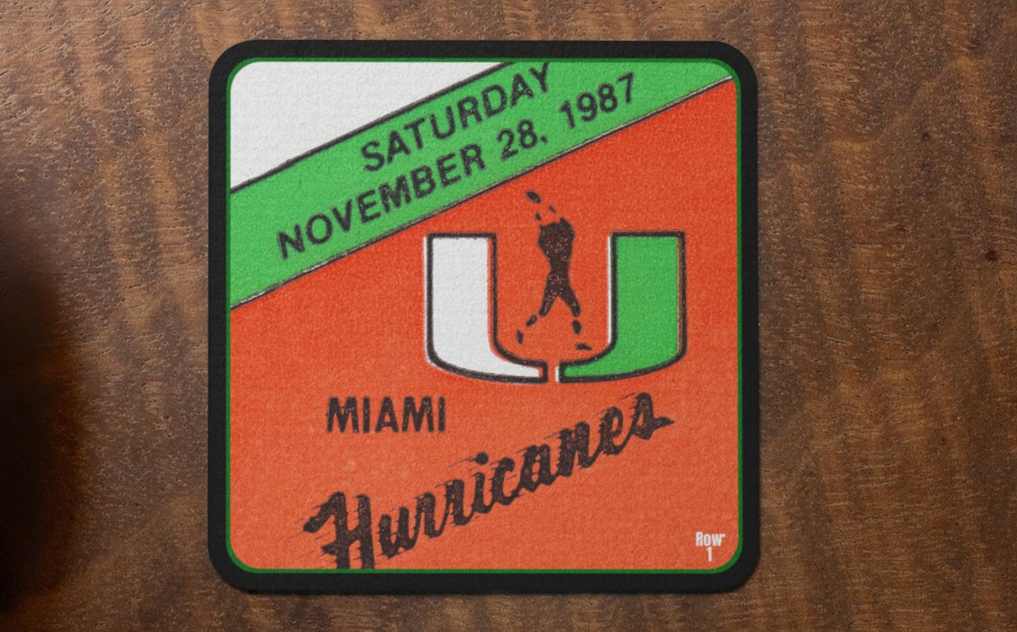 1987 Notre Dame vs. Miami Hurricanes Football Ticket Drink Coasters | Row One Brand Historic College Football Ticket Drink Coasterss