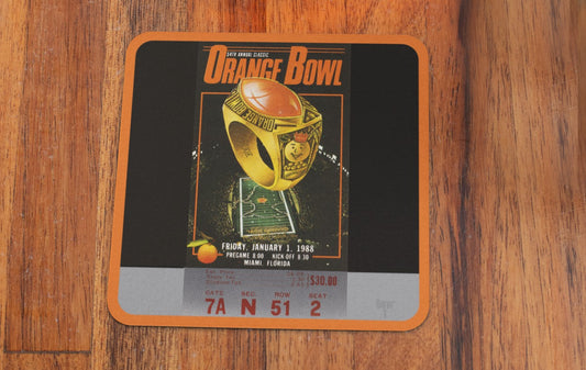 1988 Orange Bowl Football Ticket Coasters | Oklahoma vs. Miami | Row One Brand Vintage Sports Gifts