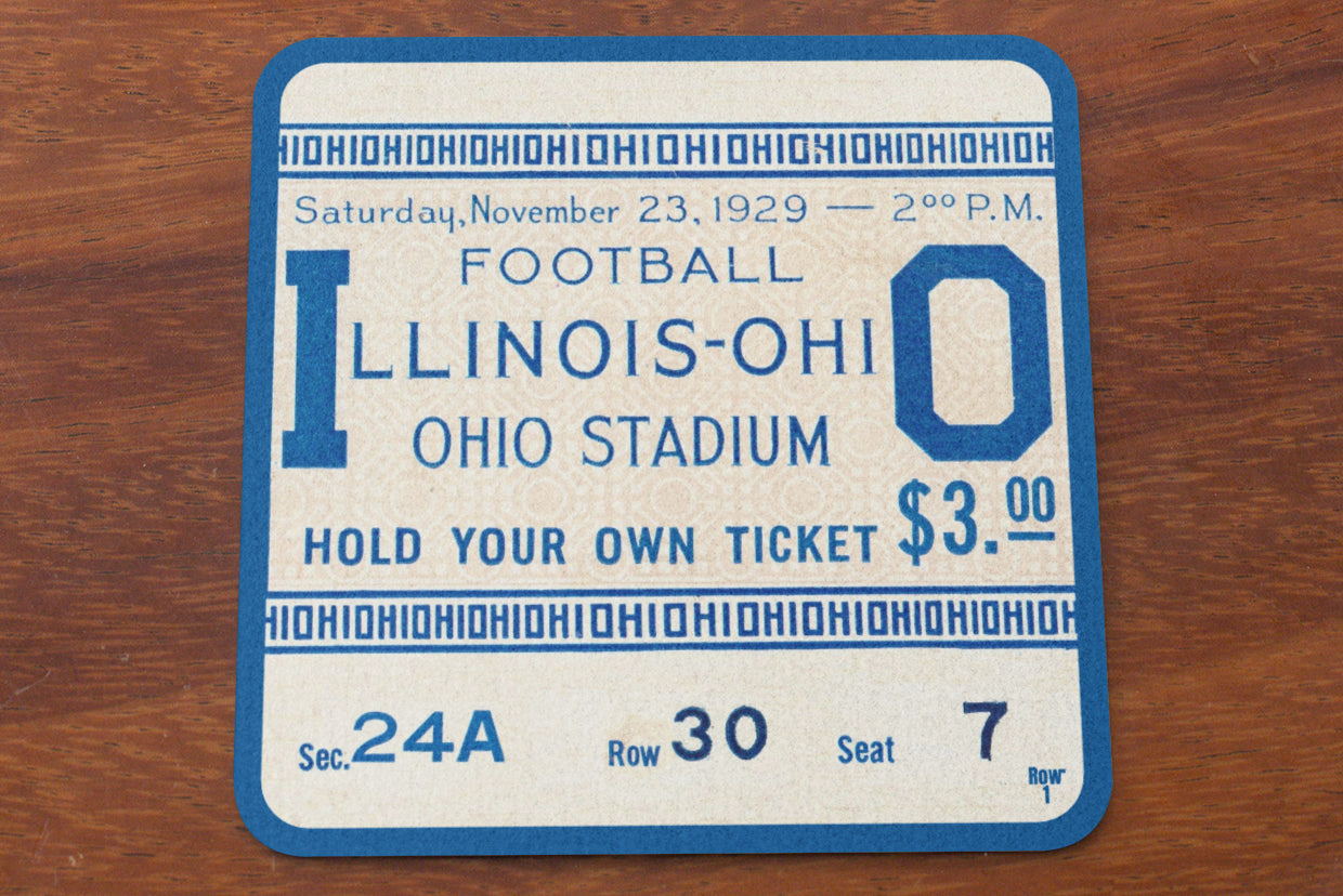 1929 Illinois vs. Ohio State Football Ticket Drink Coasters | Father's Day Sports Gift Ideas in 2024