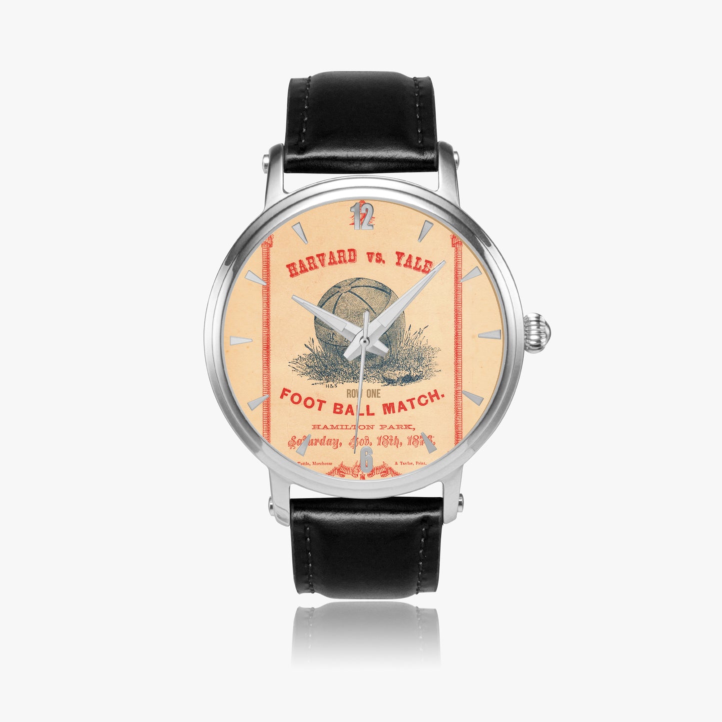 Row One Brand vintage 1876 Harvard-Yale Watch with leather band with vintage football watch face graphics