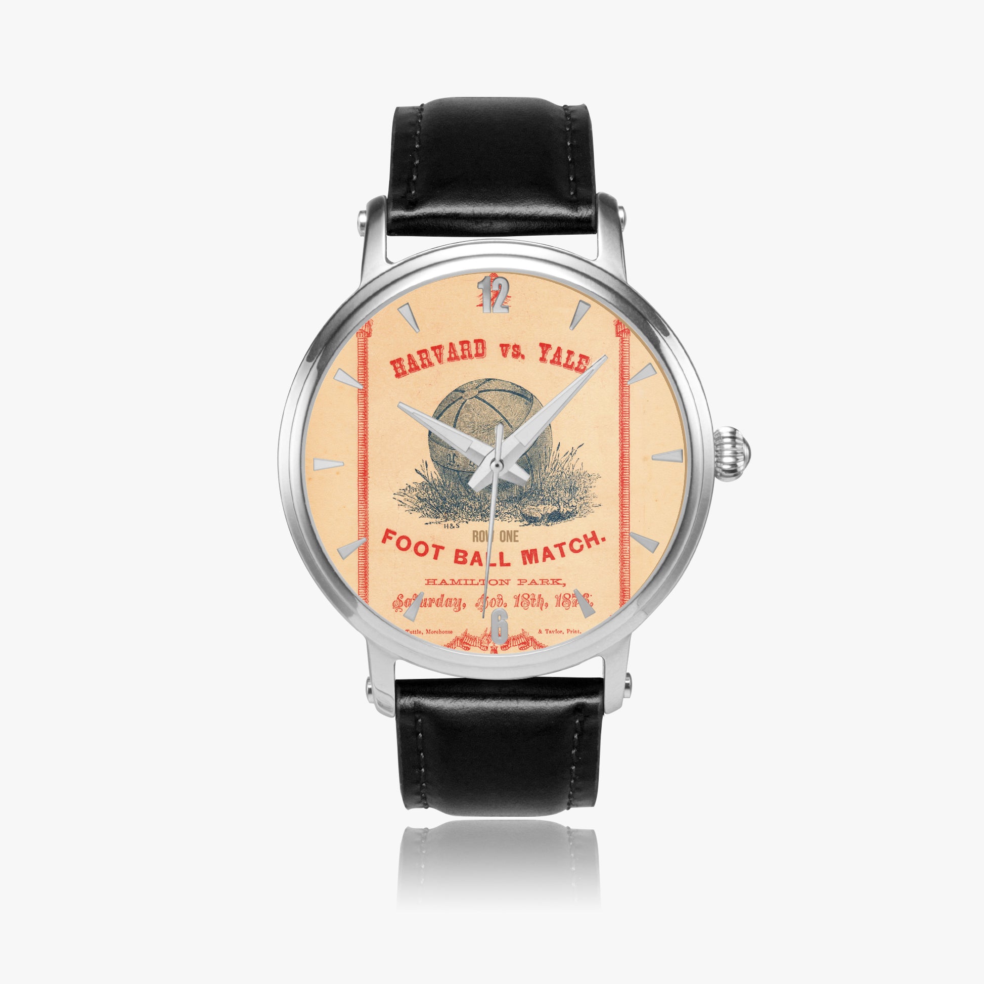 Row One Brand vintage 1876 Harvard-Yale Watch with leather band with vintage football watch face graphics