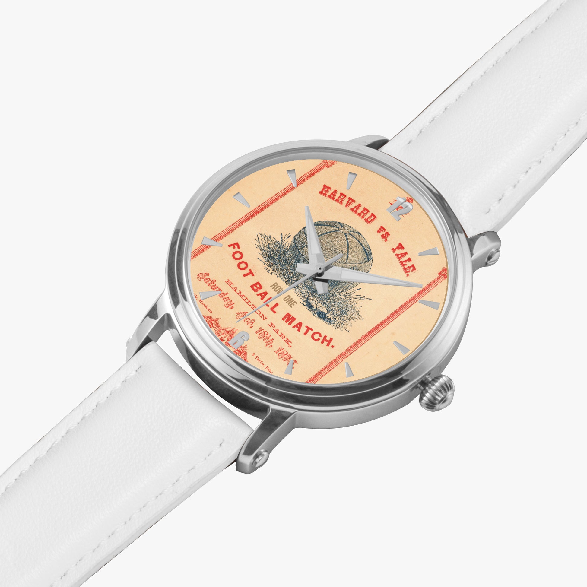Row One Brand vintage 1876 Harvard-Yale Watch with leather band with vintage football watch face graphics