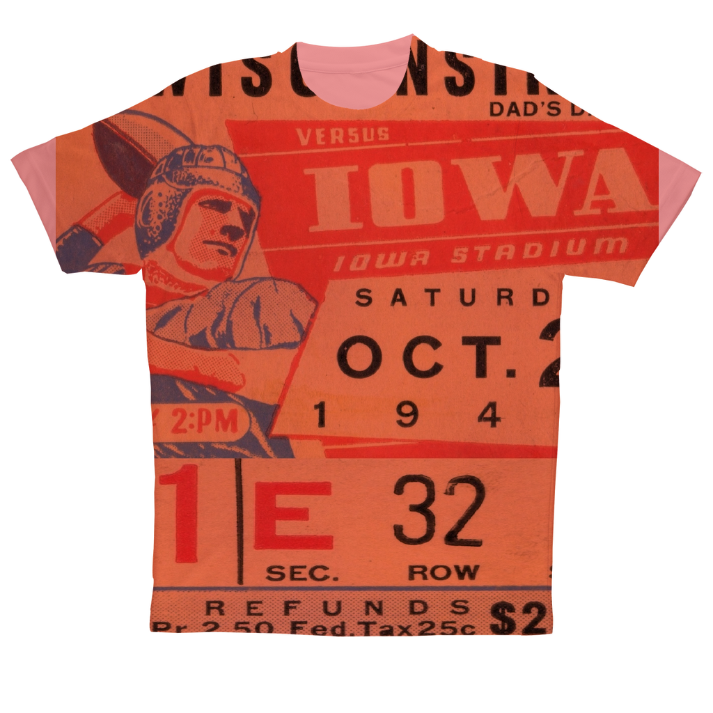 1943 Wisconsin vs. Iowa Football Ticket Sublimation Performance Adult T-Shirt