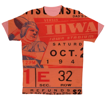 1943 Wisconsin vs. Iowa Football Ticket Sublimation Performance Adult T-Shirt