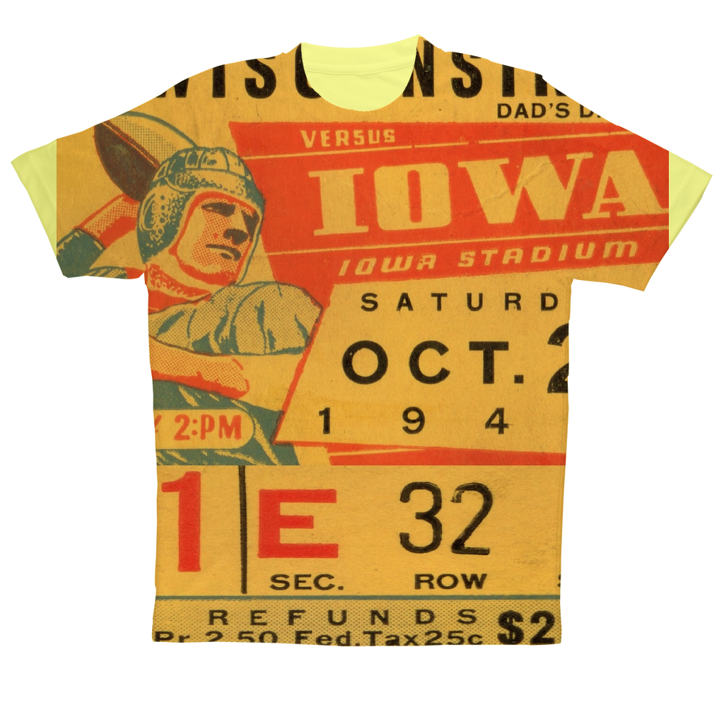 1943 Wisconsin vs. Iowa Football Ticket Sublimation Performance Adult T-Shirt