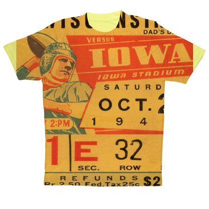 1943 Wisconsin vs. Iowa Football Ticket Sublimation Performance Adult T-Shirt