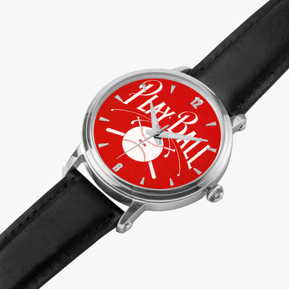 1918 Play Ball Baseball Art Watch with Red Face and leather band
