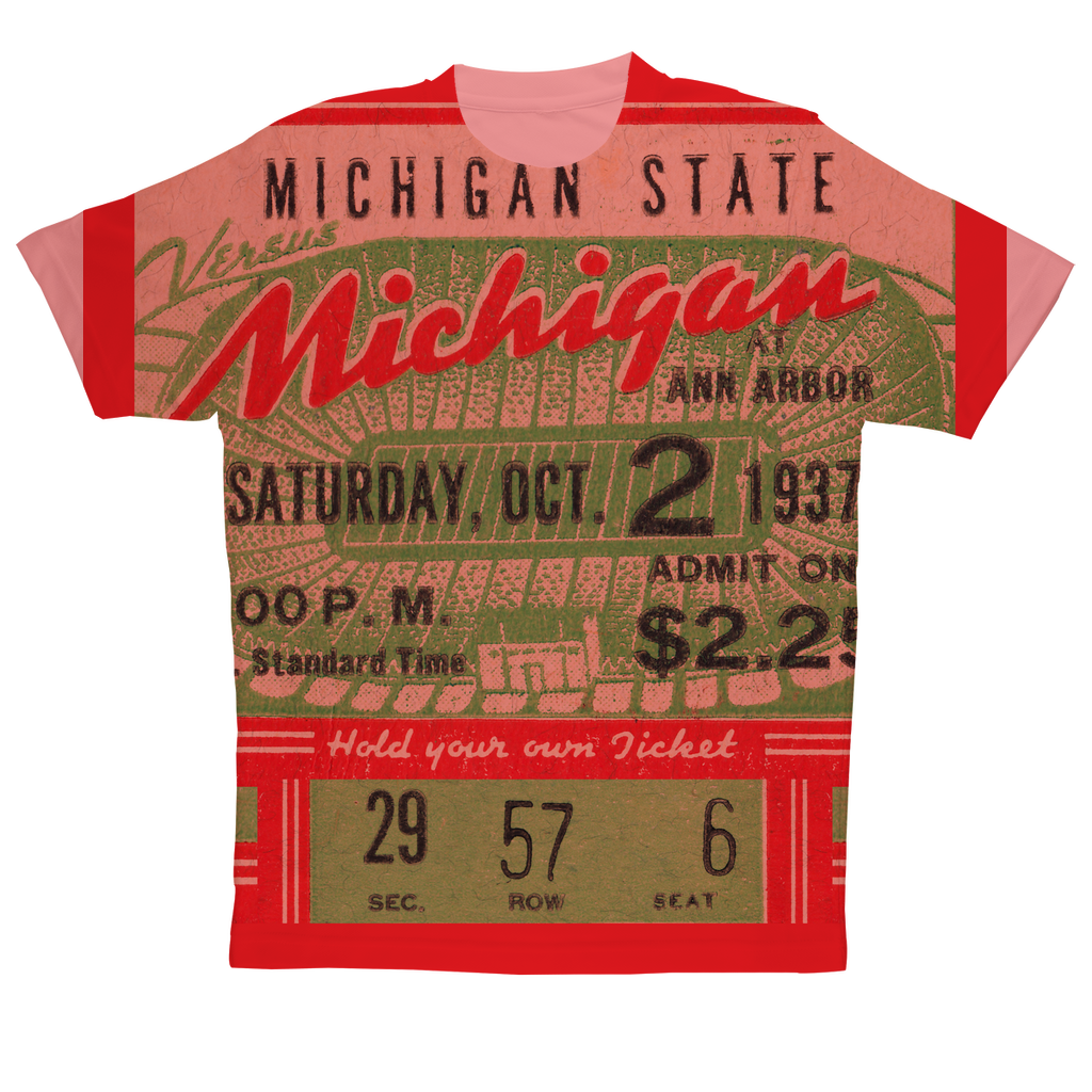 1937 Michigan Football Ticket Tee Sublimation Performance Adult T-Shirt