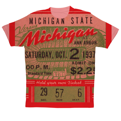 1937 Michigan Football Ticket Tee Sublimation Performance Adult T-Shirt