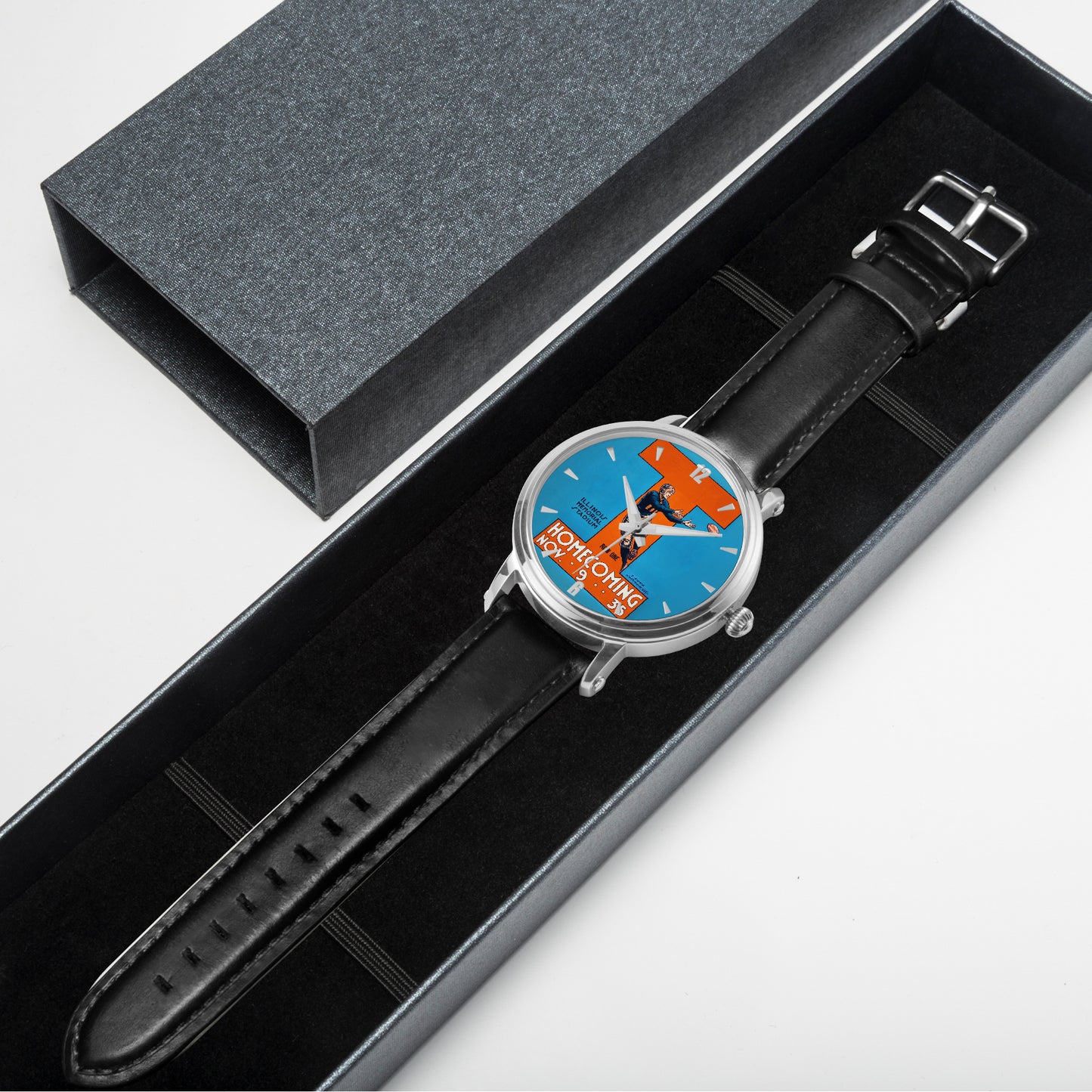 Row One Brand vintage Illinois football art watch with leather band in a box