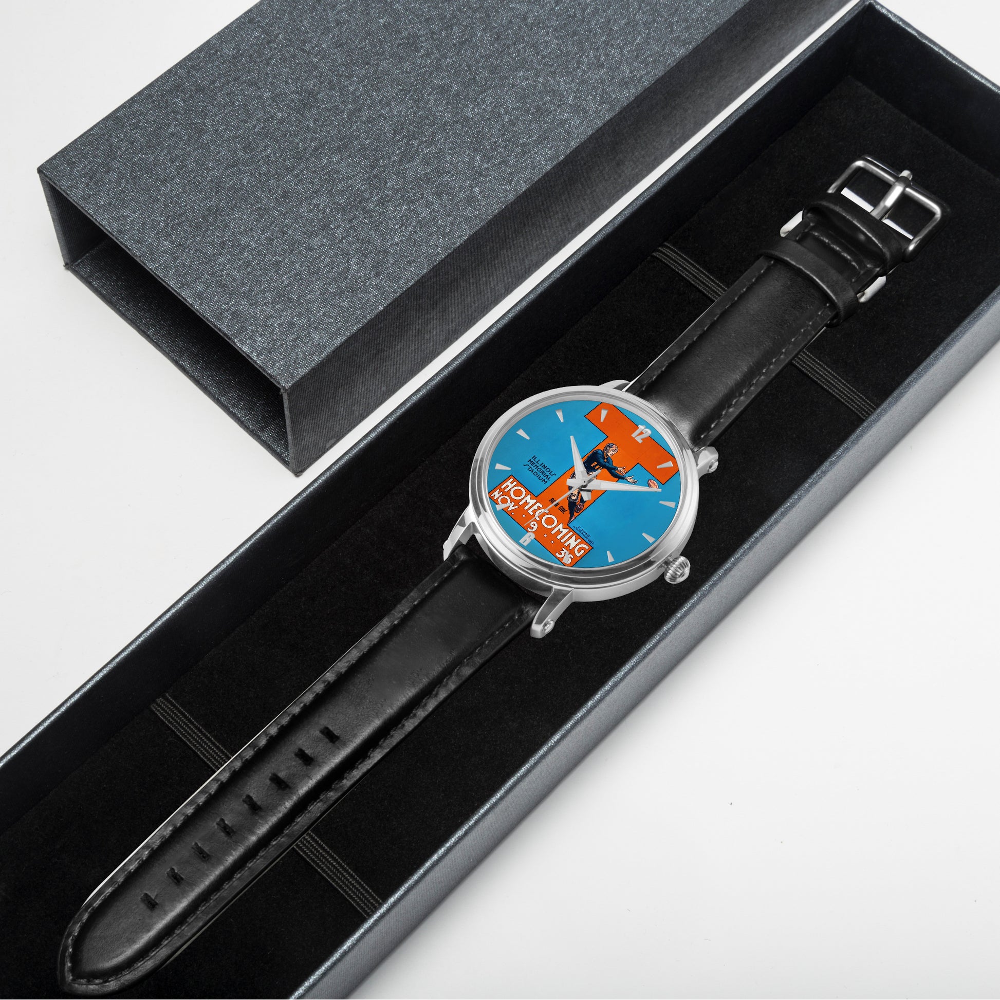 Row One Brand vintage Illinois football art watch with leather band in a box