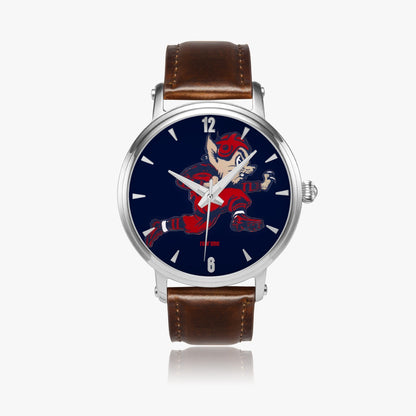 46mm Oversized Automatic Watch 1940s Vintage Football Cartoon Cat Running Back Art Watch Face with Leather Band
