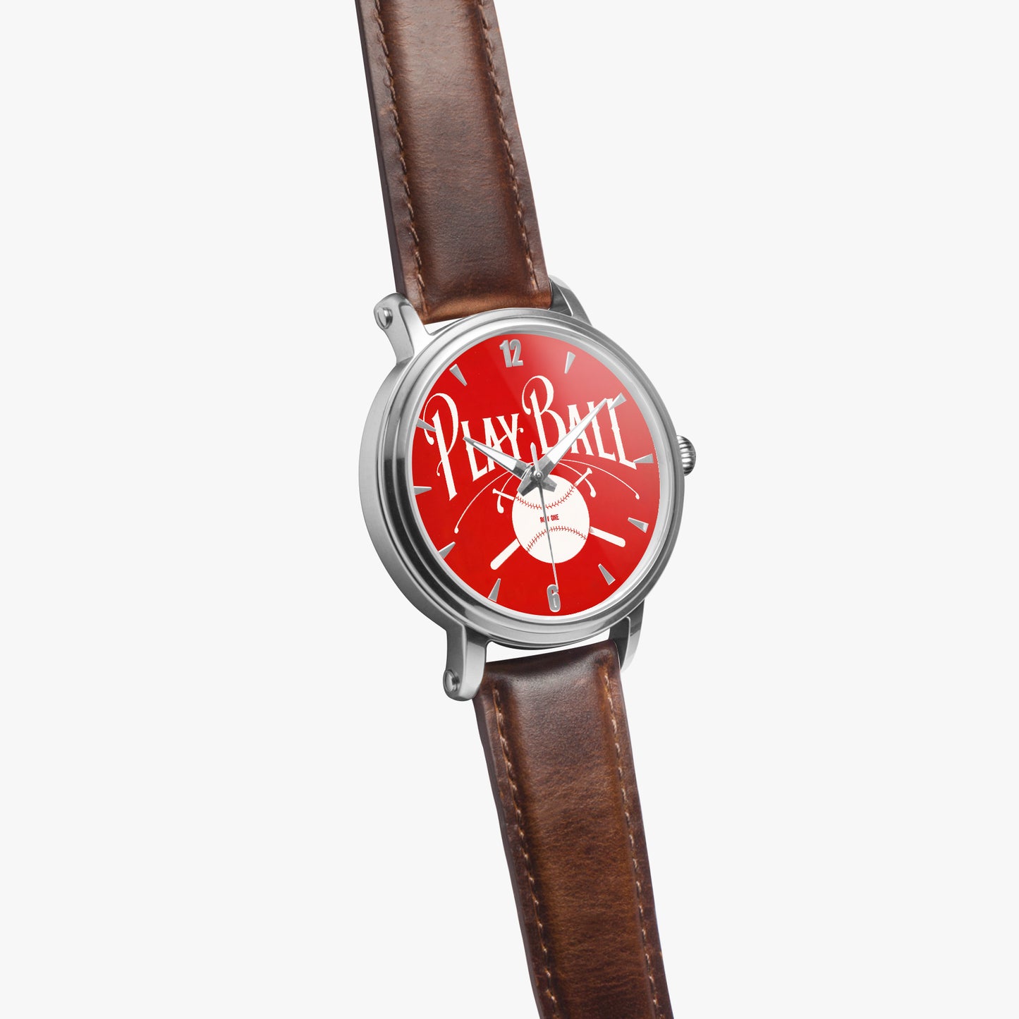 1918 Play Ball Baseball Art Watch with Red Face and leather band
