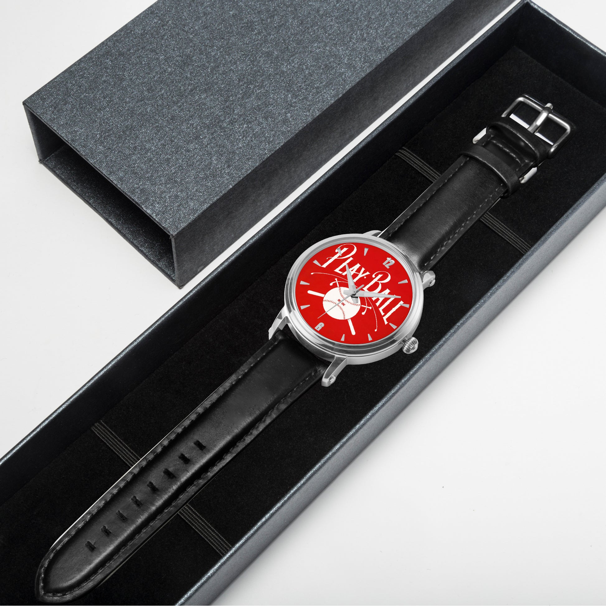 1918 Play Ball Baseball Art Watch with Red Face and leather band