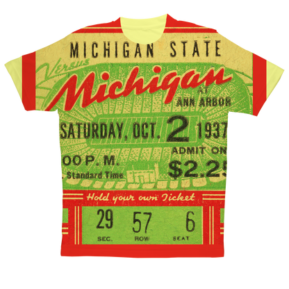 1937 Michigan Football Ticket Tee Sublimation Performance Adult T-Shirt
