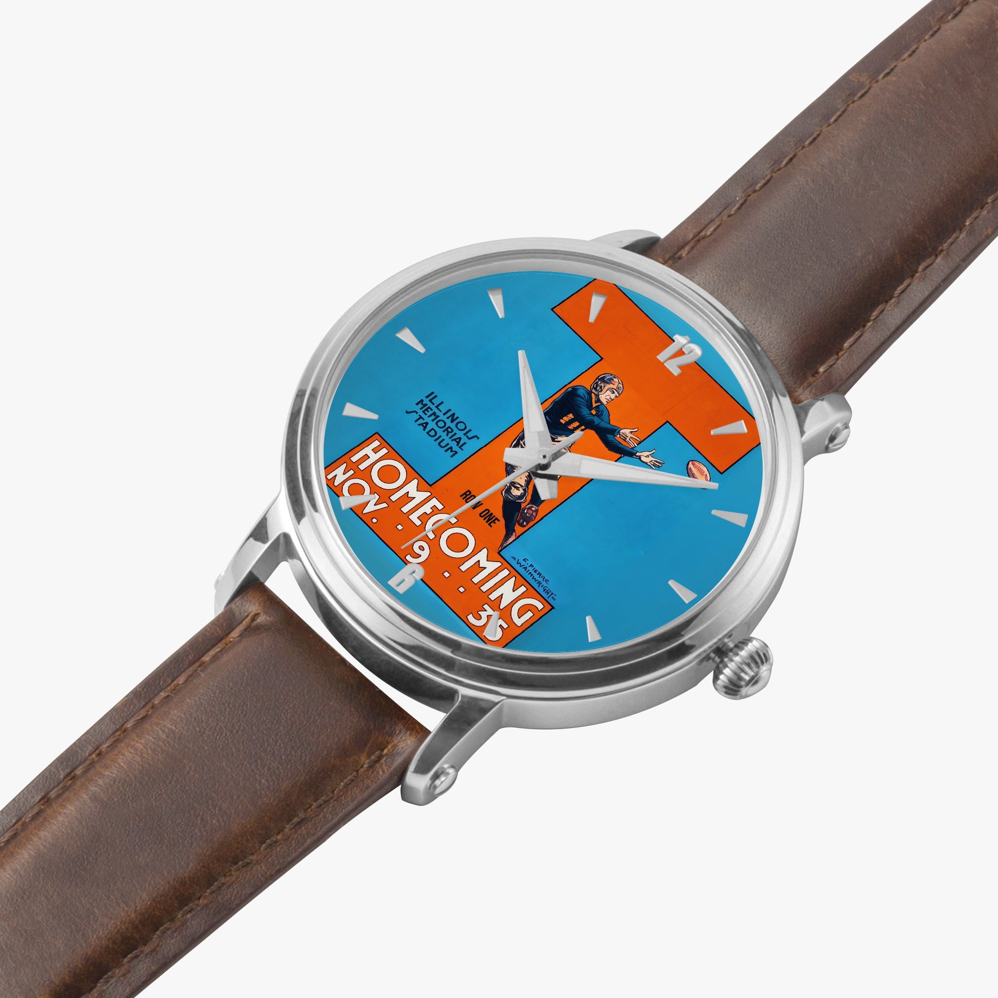 Row One Brand vintage Illinois football art watch with brown leather band
