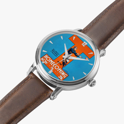 Row One Brand vintage Illinois football art watch with brown leather band