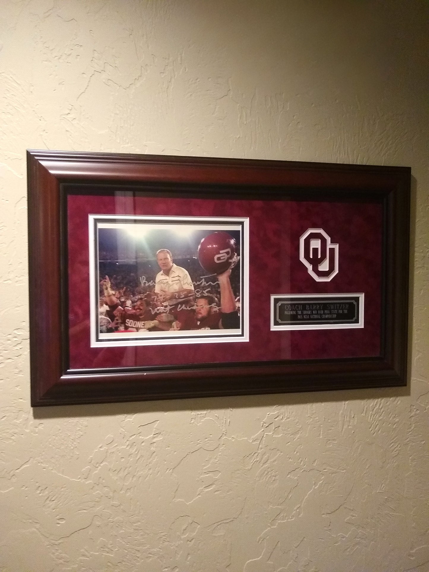 Barry Switzer Autographed OU Sooners Football Photo Wall Art