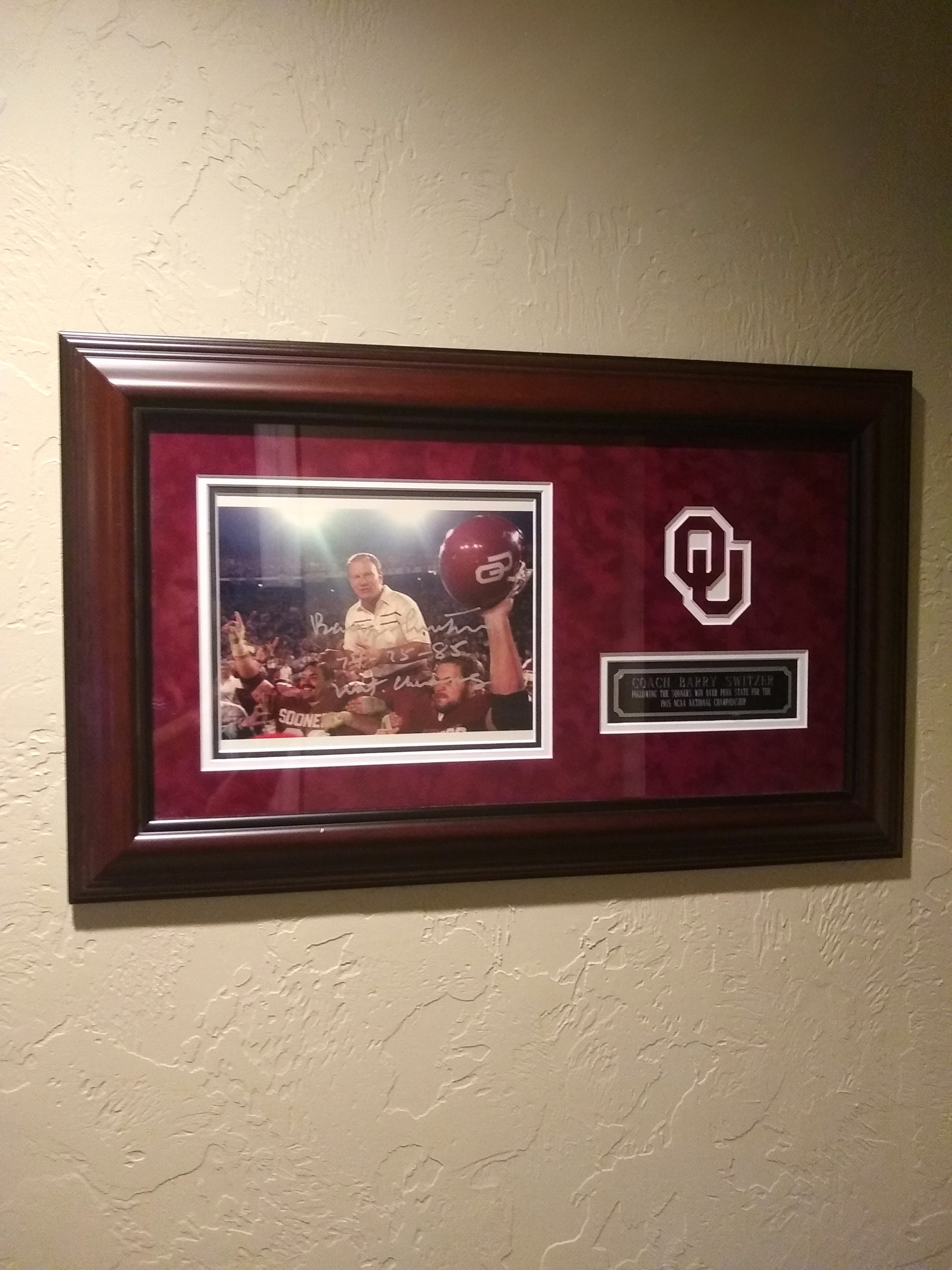 Barry Switzer Autographed OU Sooners Football Photo Wall Art