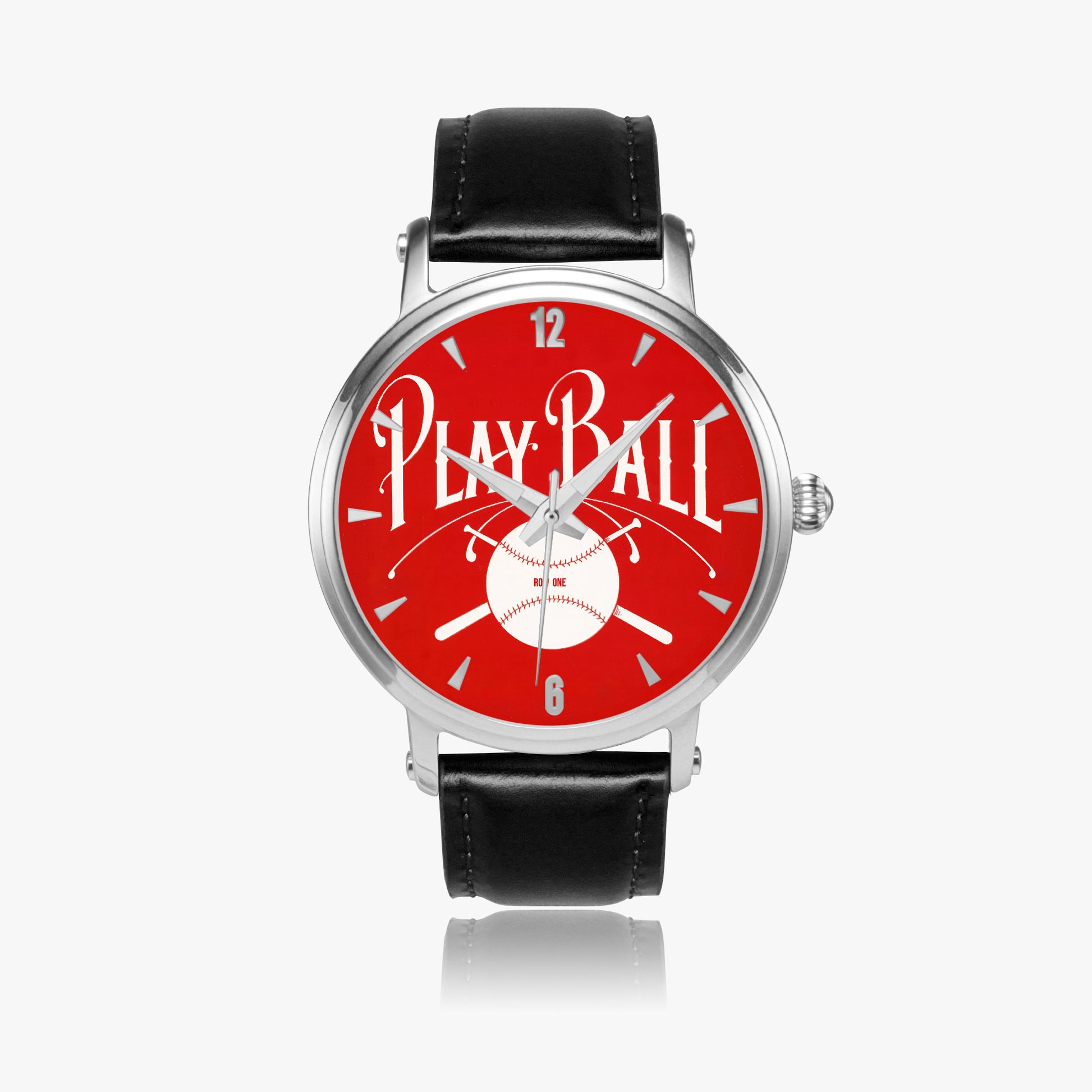 1918 Play Ball Baseball Art Watch with Red Face and leather band