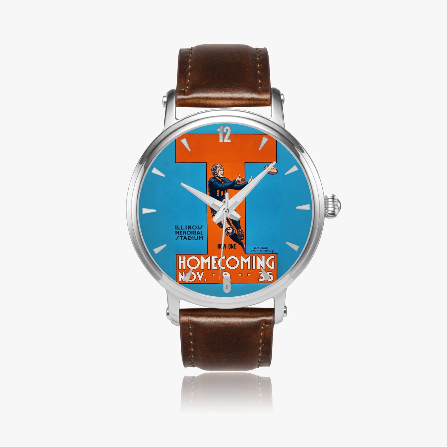 Row One Brand vintage Illinois football art watch with leather band