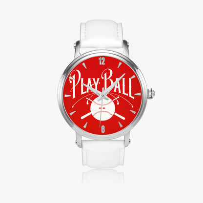 1918 Play Ball Baseball Art Watch with Red Face and leather band
